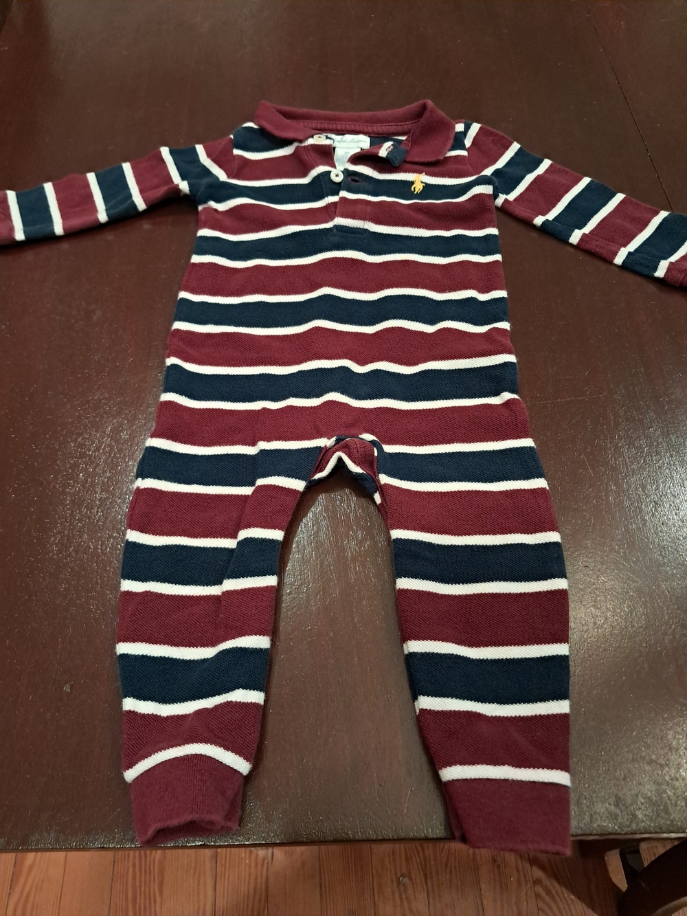 Ralph Lauren Burgundy, Navy & White Striped Baby Romper